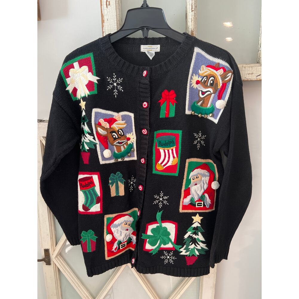 Vintage YarnWorks Yarn Works size small cardigan Christmas sweater - Picture 1 of 4